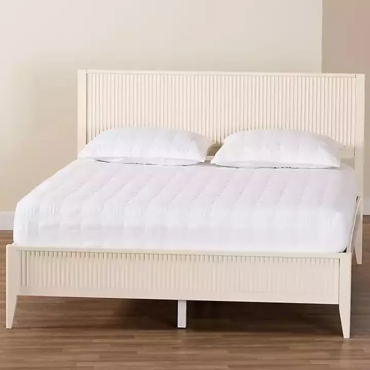 Ivory Wood Fluted Headboard Primrose Queen Bed