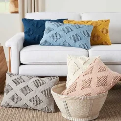 Ivory Woven Diamonds Lumbar Pillow