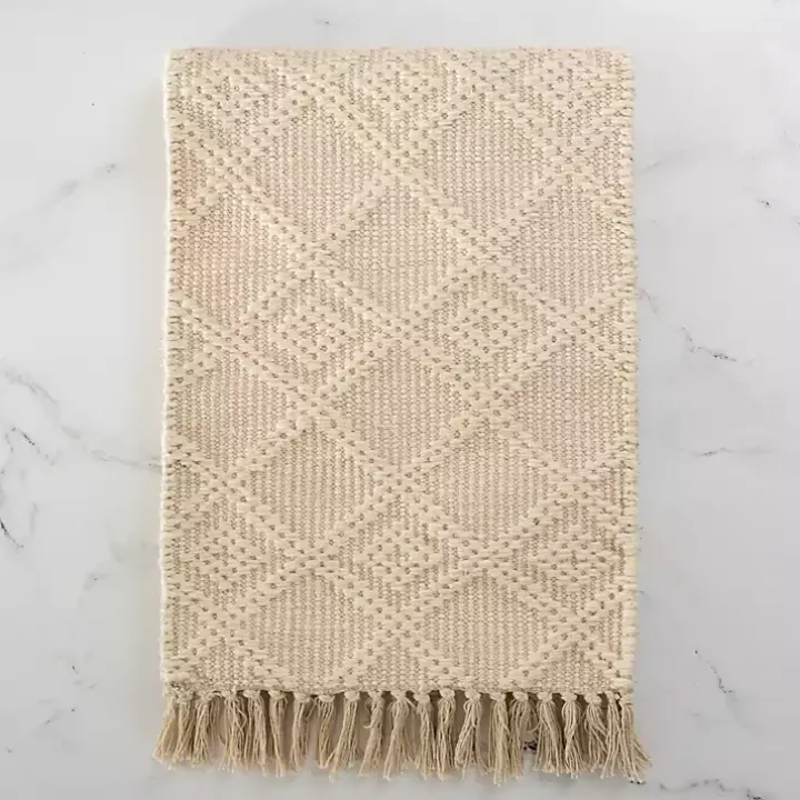 Ivory Woven Lattice Tasseled Table Runner