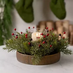 Japanese Pine and Red Berry Christmas Centerpiece