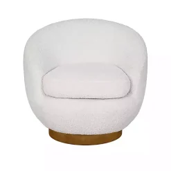 Jessel Cream Sherpa Swivel Chair with Wood Base
