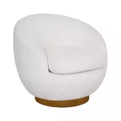 Jessel Cream Sherpa Swivel Chair with Wood Base