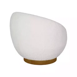 Jessel Cream Sherpa Swivel Chair with Wood Base
