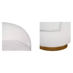 Jessel Cream Sherpa Swivel Chair with Wood Base