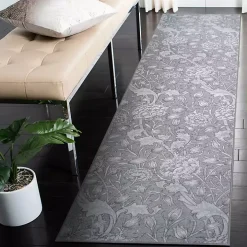 Kalini Gray Floral Washable Runner, 2x7