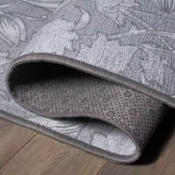 Kalini Gray Floral Washable Area Rug, 5x7