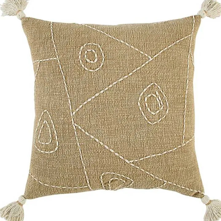 Kantha Khaki Handstitched Throw Pillow
