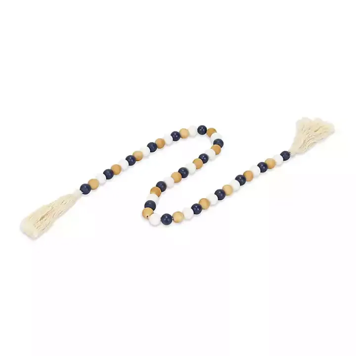 Kara Brown and Blue Beaded Wood Decorative Garland