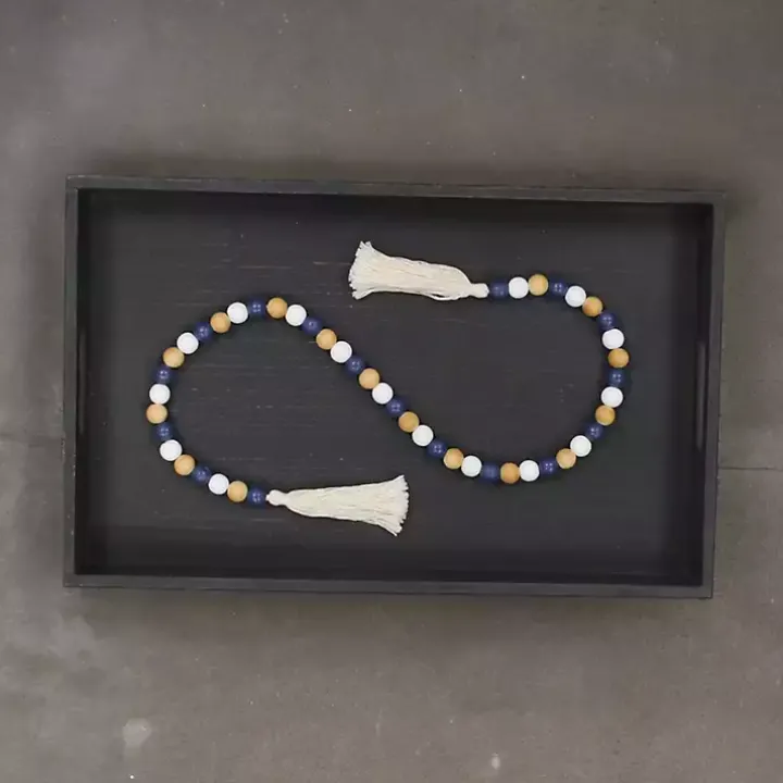 Kara Brown and Blue Beaded Wood Decorative Garland
