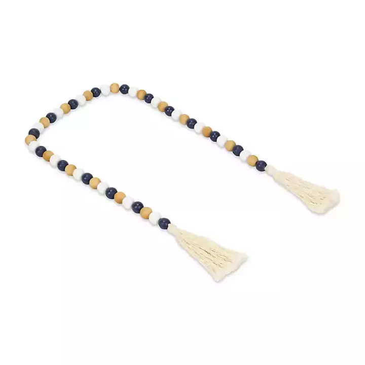 Kara Brown and Blue Beaded Wood Decorative Garland