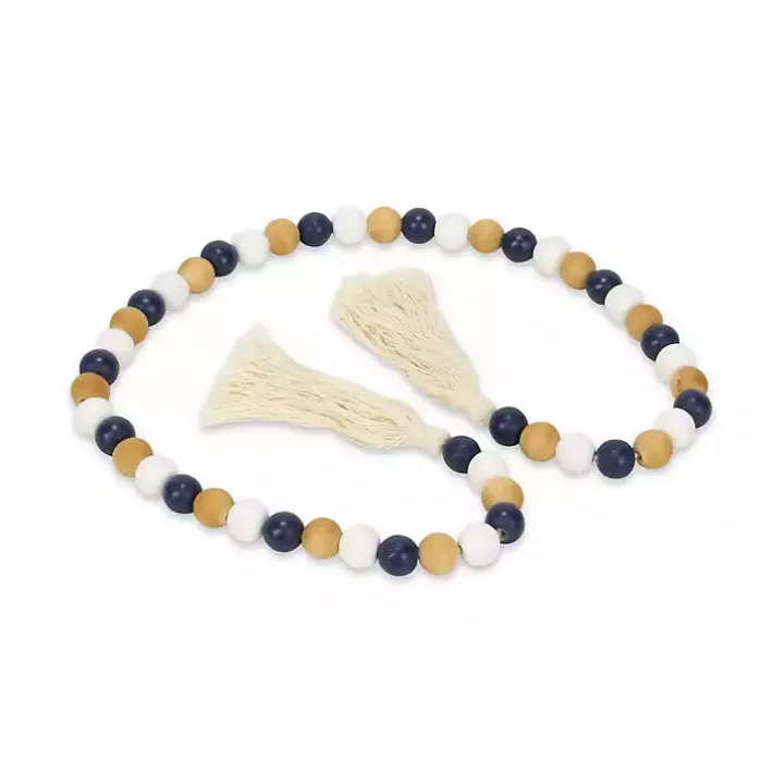 Kara Brown and Blue Beaded Wood Decorative Garland