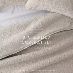 Latte Floral Stitch 3-pc. King Quilt Set