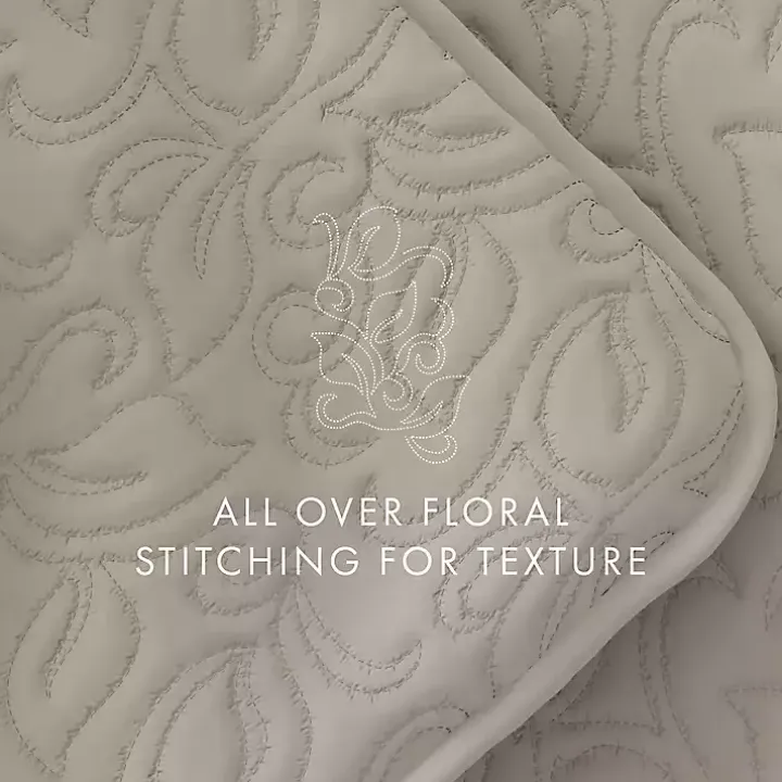 Latte Floral Stitch 3-pc. King Quilt Set