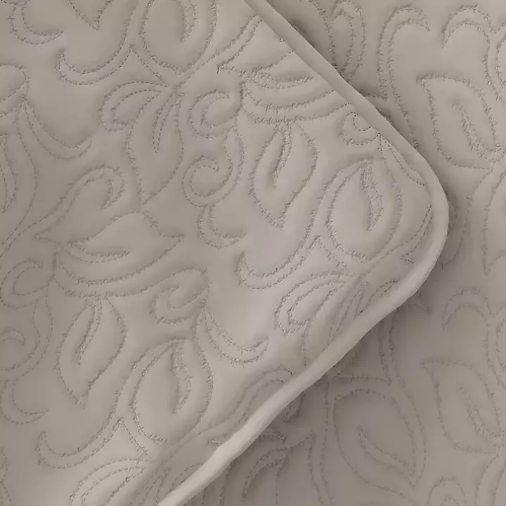 Latte Floral Stitch 3-pc. Queen Quilt Set