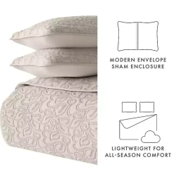 Latte Floral Stitch 3-pc. Queen Quilt Set