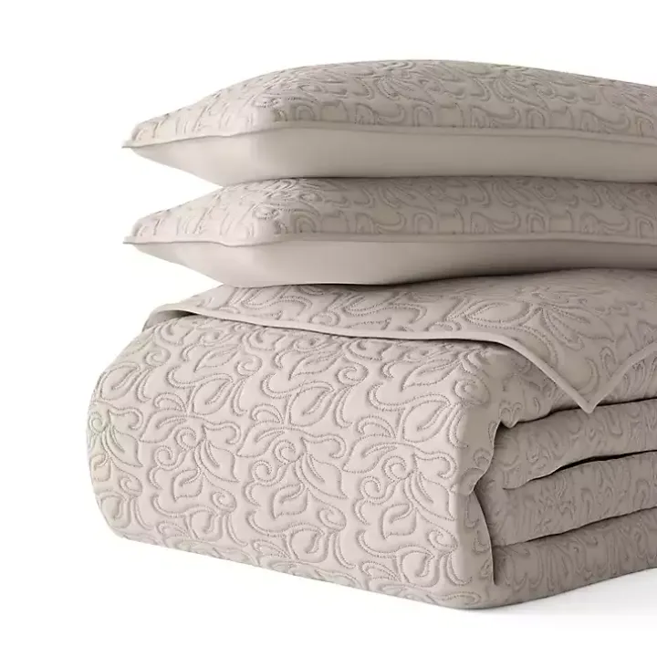 Latte Floral Stitch 2-pc. Twin Quilt Set