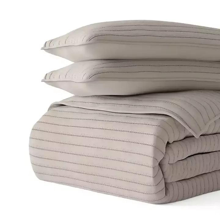 Latte Stitched Stripes 2-pc. Twin Quilt Set