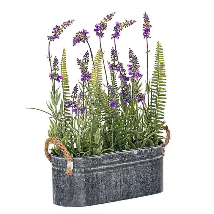 Lavender and Fern Arrangement in Iron Pot, 16 in.