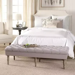 Layla Natural Button Tufted Bench
