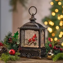 LED Cardinals on Branch Christmas Water Globe