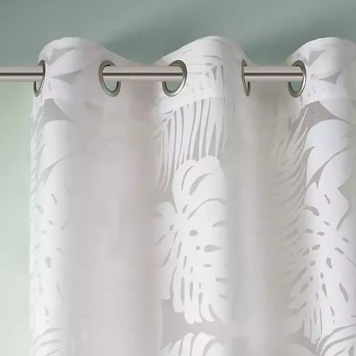 Leilani White Palm Leaf Curtain Panel, 63 in.