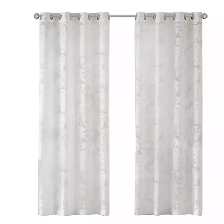 Leilani White Palm Leaf Curtain Panel, 84 in.