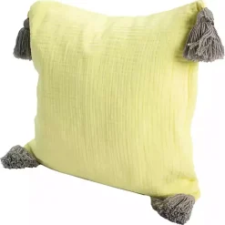 Lemon Gauze Organic Tassel Throw Pillow