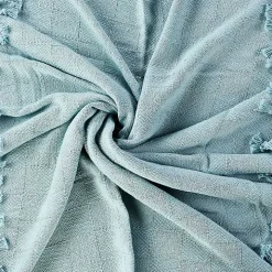Light Blue Checkered Weave Fringe Throw