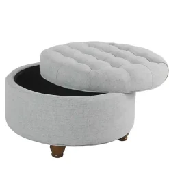 Light Blue Tufted Round Storage Ottoman