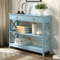 Light Blue X-Frame 2-Shelf Console Table