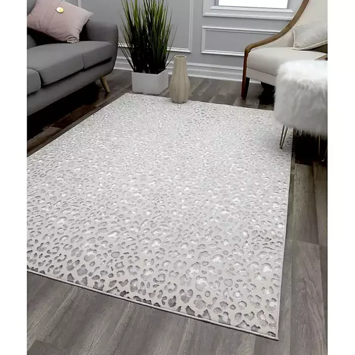 Light Gray Leopard Textured Area Rug, 8x10