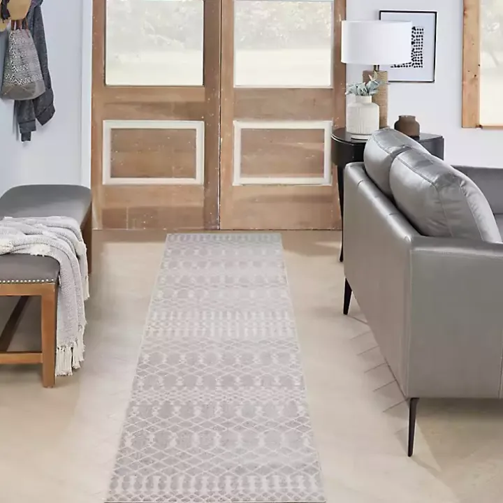 Light Gray Moroccan Washable Runner, 2x12