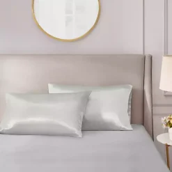 Light Gray Satin Standard 2-pc. Pillow Case Set