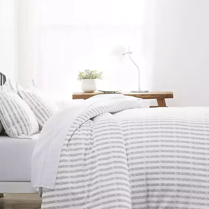 Light Gray Stripes 3-pc. Twin Duvet Cover Set