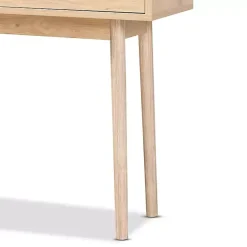 Light Oak Rattan and Wood Console Table