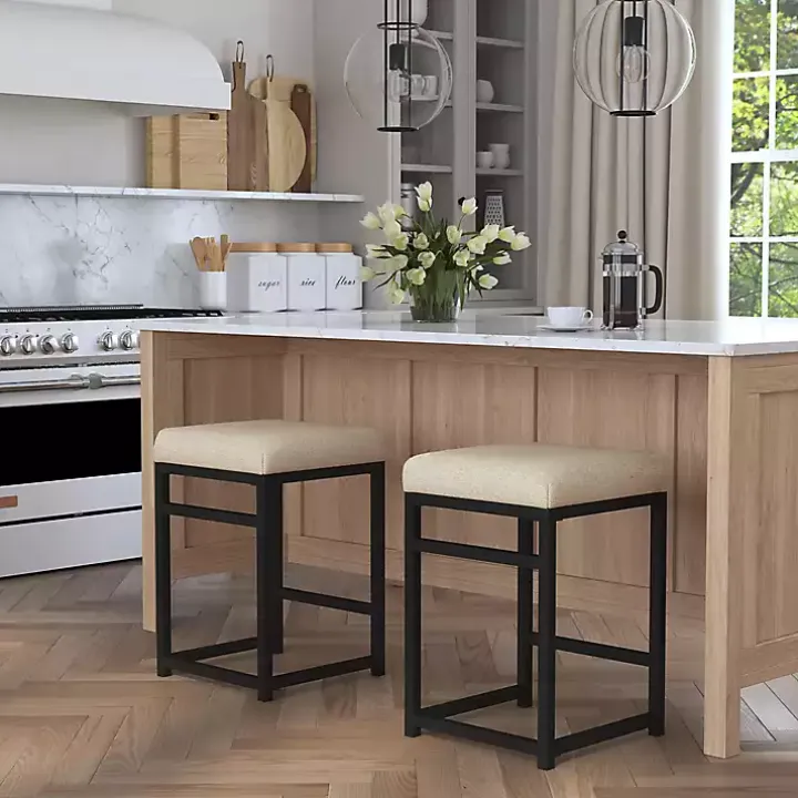 Light Tan Upholstered Counter Stool