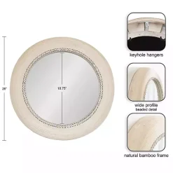 Light Wood Beaded Joan Round Wall Mirror