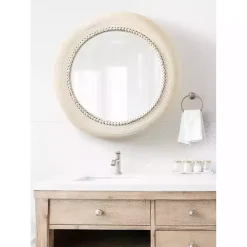 Light Wood Beaded Joan Round Wall Mirror