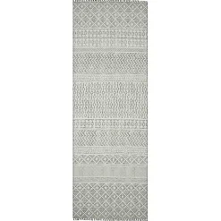 Lilia Gray Geo Stripe Flatweave Runner, 2x8
