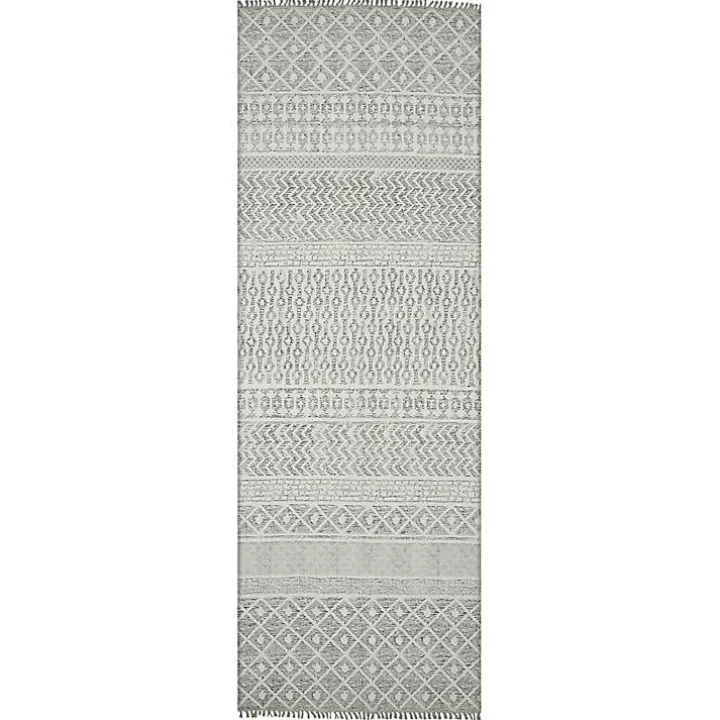 Lilia Gray Geo Stripe Flatweave Runner, 2x8