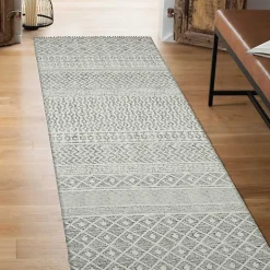Lilia Gray Geo Stripe Flatweave Runner, 2x8