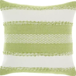 Lime Woven Stripe Reversible Outdoor Square Pillow