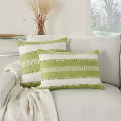 Lime Woven Stripe Reversible Outdoor Square Pillow