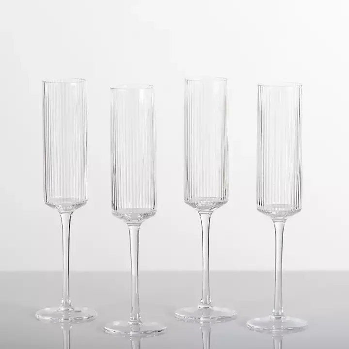 Linear Ribbed Champagne Flutes, Set of 4