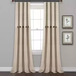 Linen Button and Stripe Curtain Panel Set, 95 in.
