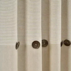 Linen Button and Stripe Curtain Panel Set, 95 in.