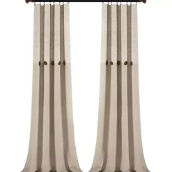 Linen Button and Stripe Curtain Panel Set, 95 in.