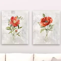 Linen Peony Giclee Canvas Art Prints, Set of 2
