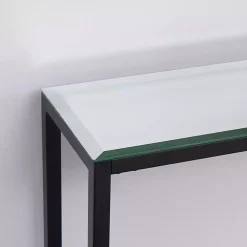 Long Black Metal Mirrored Top Console Table