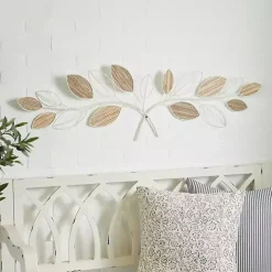 Long White Metal and Reed Leaf Wall Plaque